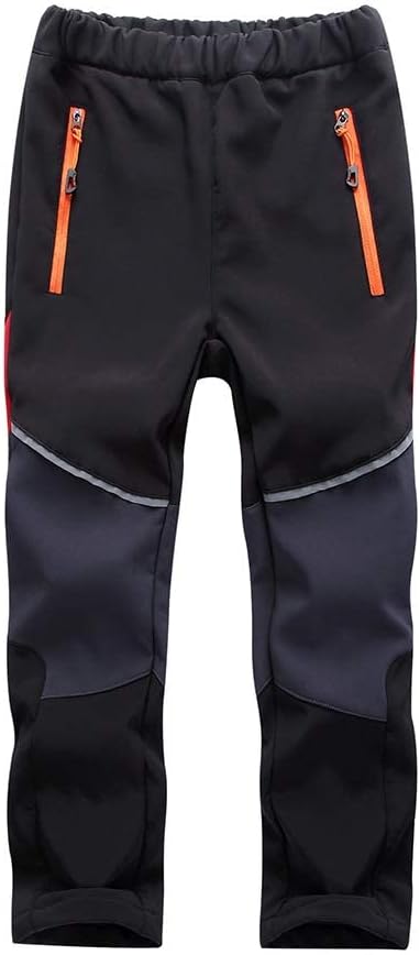 Toomett Boys Girls Kids Outdoor Fleece-Lined Soft Shell Hiking Fishing ski Pants Insulated Water and Wind-Resistant,1510,Black/Grey-S(4-5 Years)