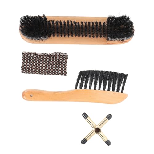SHERCHPRY Juego de Limpieza para Mesa de Billar Soporte Metálico 2 Cepillos de Madera Natural y 1 Paño de Tela para Mantenimiento Profesional de Billar en Clubes y Uso Doméstico