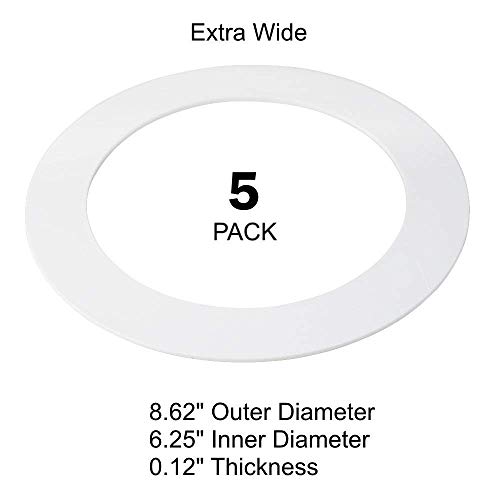 5 Pack White Plastic Trim Ring for 8" Inch Recessed Can Down Light Oversized Lighting Fixture