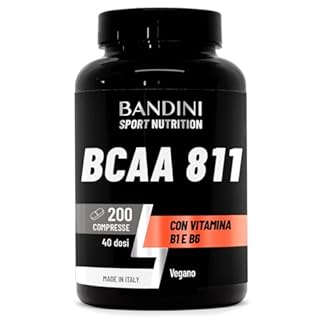Bandini® AMINOACIDI RAMIFICATI BCAA 8 1 1 | 200 Compresse Amminoacidi Fermentati con Vitamina B1 e B6 | 8.1.1 con Leucina, Isoleucina, Valina | Intra Pre Post Workout | Per Palestra | 8:1:1 100% Vegan