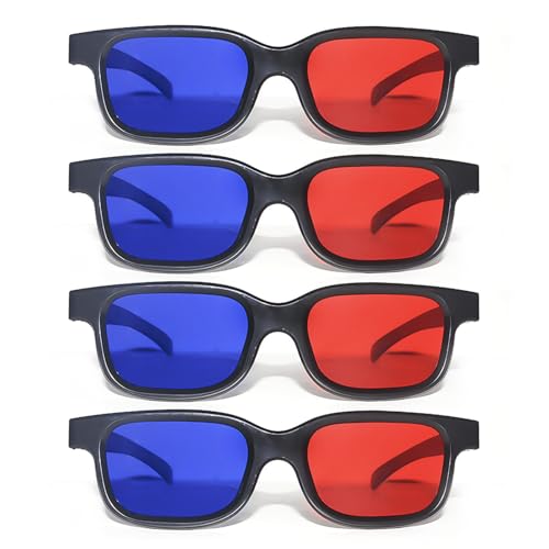 ZBHDEYG Okulary 3D TV - 4 Sztuki Czerwone i Niebieskie do Filmów i Gier Komputerowych, Przenośne, Jeden Rozmiar