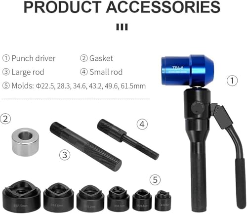 Portable Hydraulic Knockout Punch Kit - Manual Hole Puncher Set for Electrical Conduit & Metal Sheet, Includes 6 Dies for Effortless Drilling of Distribution Box Holes