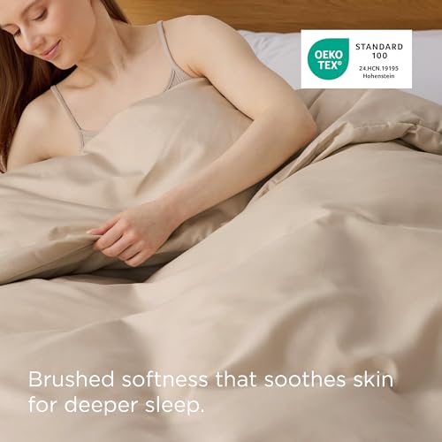 Image of Bedsure Duvet Cover Queen - Only Includes 1 Duvet Cover (90 inchx90 inch), Hotel Luxury Soft Double Brushed All Season Bedding for Kids & Adults, Zipper Closure, Light Brown (No Comforter, No Pillow Shams)