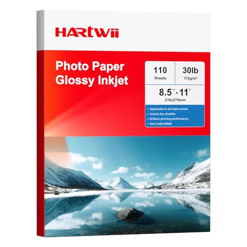 HARTWII Glossy Thin Inkjet Paper 8.5x11 Inches, 110 Sheets brochure paper, 115gsm Photo Paper for Inkjet Printer with Dye Ink for Custom Chip Bag Party Favors