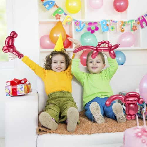 Image of LXZFCRG 260 Long Balloons, Shiny Metallic Latex Twisting Balloon for Balloon Animals, Magic Balloons for Birthdays Wedding Party Decorations 100pcs (Metallic Red)