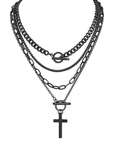 Collier ras du cou gothique avec croix noire superposée pour femme style punk