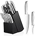 Juego de Cuchillos de Cocina 16 Piezas, Set Cuchillos Cocina Profesional, Forjado en Acero Inoxidable Alemán X50Cr15, Portacuchillos de Madera
