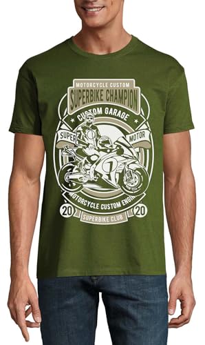 T-shirt homme Superbike Club en coton col rond couleur vert chasseur pour un look décontracté