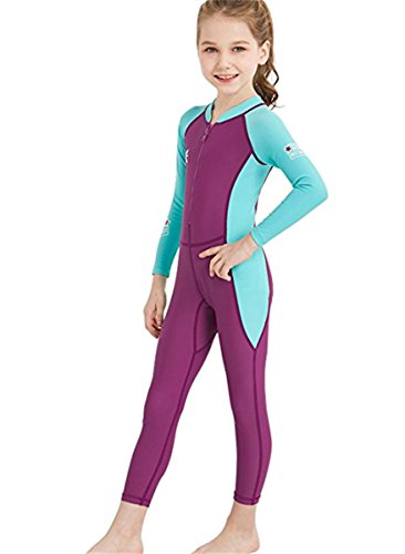 Image of Little Kids Girls One Piece Water Sports Sun Protection Rash Guard UPF 50+ Long Sleeves Full Suit Swimsuit Wetsuit