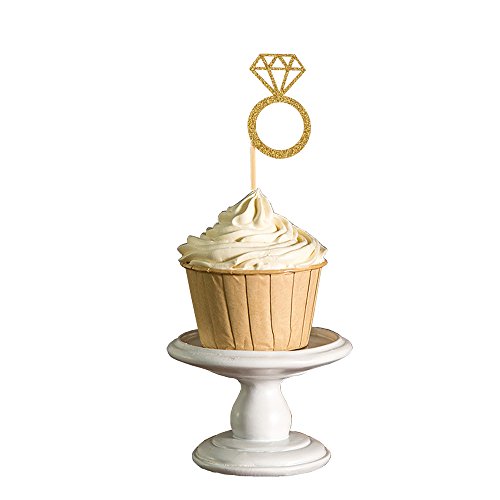 Tkmos ESCT-JS1013-035 50 Pack Cupcake Toppers Gold Glitter Mini Diamond Ring Cakes Toppers thumb #4