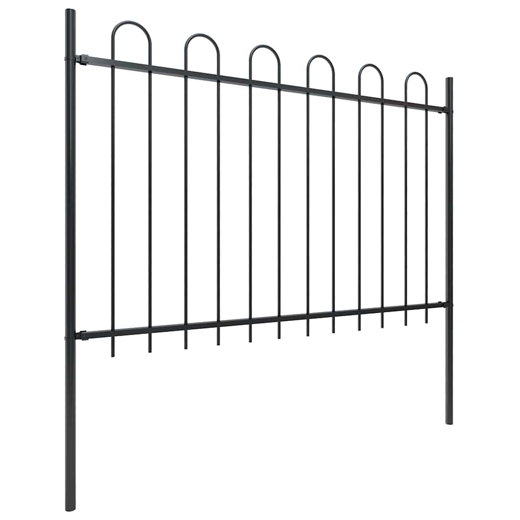 Black Steel Garden Fence Boxtel Panel with Hoop Top 181x120 cm Decorative Outdoor Boundary Barrier for Walkways
