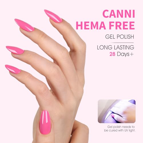 Image of CANNI Pink Gel Nail Polish, 1Pcs Bright Pink Gel Polish Color High Gloss Soak Off U V Nail Manicure Salon DIY