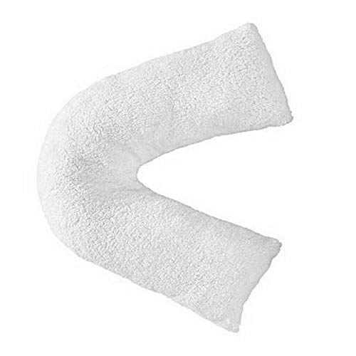EGYPTO Polyester Teddy V Shape Boomerang Standard Pillow with case - Tri Cushion, Super soft, Luxurious, Decorative for Living Room, Bedroom, Home Décor (Size: 30cm x 78cm approx., White)