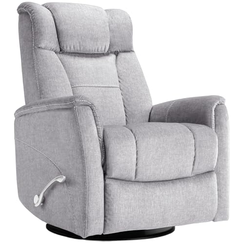 Image of Susalt Swivel Rocking Recliner, 360 Manual Comfy Nursery Glider Rocker Chair for for Adults, Upholstered Soft Fabric Reclining Chair with Lumbar Support for Living Room (Silver Grey)