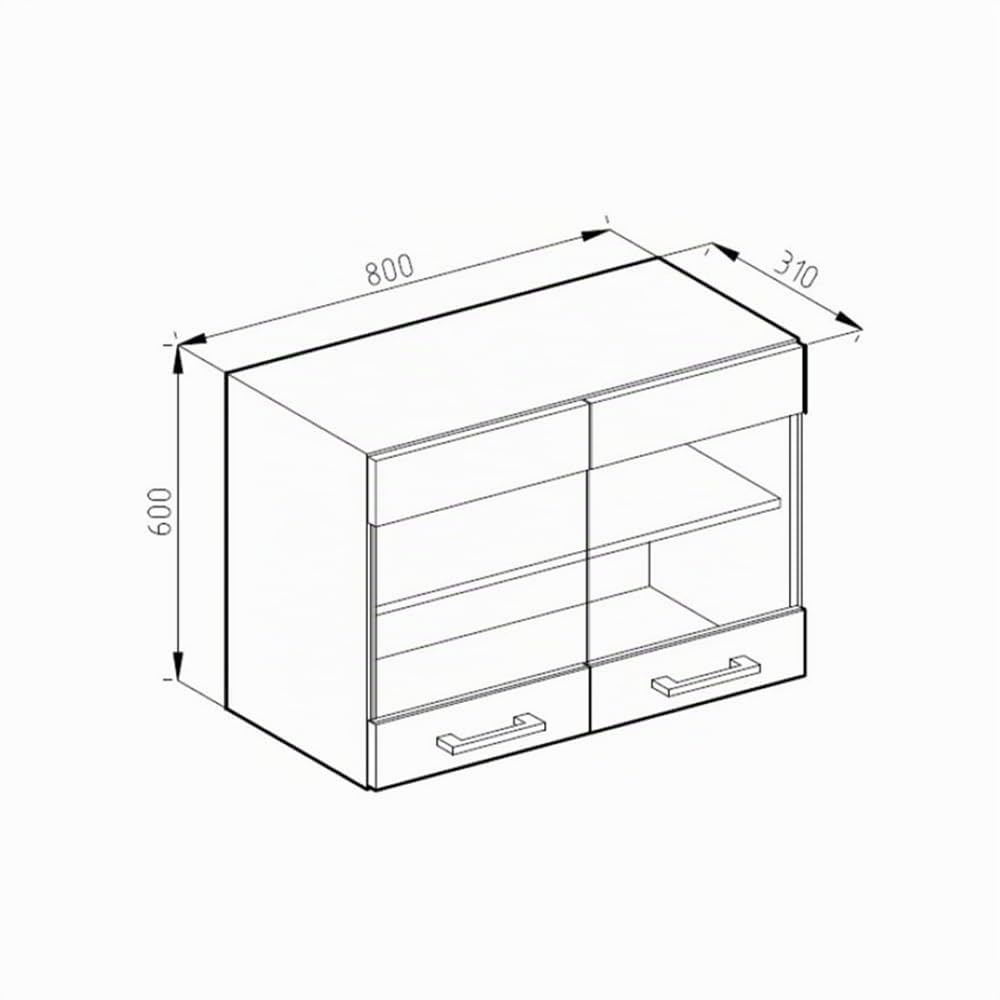 Vicco Armario de Cocina con Vidrio R-Line, Blanco Alto Brillo, 80 cm, para combinación Libre Dentro de Sistemas de Cocina modulares