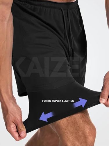 Kit 2 Shorts Masculino 2 em 1 Forrado M Preto