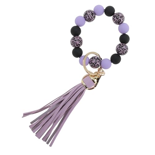 CAPASTEC Llavero de pulsera para mujer, diseño elegante con borla, color morado claro