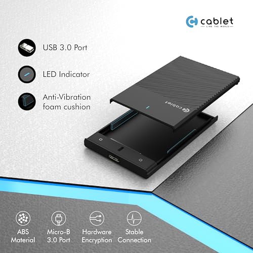 Cablet 2.5 Inch SATA USB 3.0 HDD/SSD Portable External Enclosure for 7mm and 9.5mm, Tool-Free Design, Supports UASP Max 6TB - Image 3