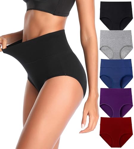 Women's High Waist Cotton Underwear Stretch Briefs Soft Comfy Ladies Panties Multipack