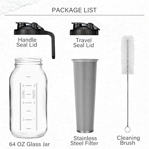 Cafeteira Cold Brew com corpo de vidro resistente e 2 tampas – Máquinas de chá gelado com filtro de