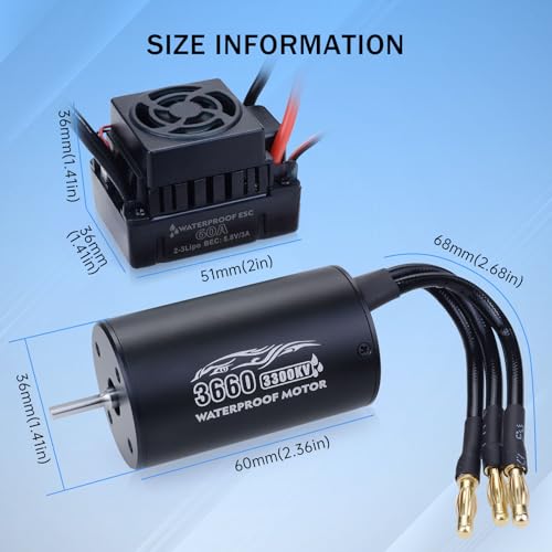 Surpass Hobby RC 3660 3300KV Brushless Motor and 60A ESC Combo 2S Lipo Waterproof Brushless Motor and ESC Combo for 1/10 Remote Control Cars Trucks Off-Road Vehicle - Thumbnail 3