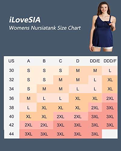 Ilovesia 2Pack Maternity Tops, 7027 Nursing Tank Tops, Breastfeeding Camisole Built-In Nursing Bras Black+Navy Blue Size 3Xl #TOP5