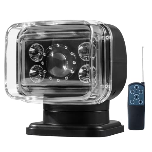 Remote Control LED Search Light 70W 6800lm LED Spotlight for Marine Offroad Pickup Hunting Go Outdoor 6 Inch 360 Rotating 12V 24V Spot Light 1 Strong Magnets