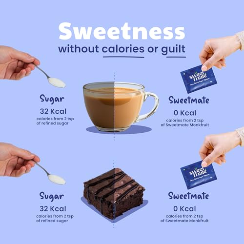 Image of Sweetmate Monkfruit Sweetener - 60 Sachets (240g) | Natural Zero Calorie Sugar Substitute | Low Carb 1:1 Sugar Replacer | Keto Diabetic Friendly Monk Fruit Extract Sweetener | Cooking Baking Tea Coffee