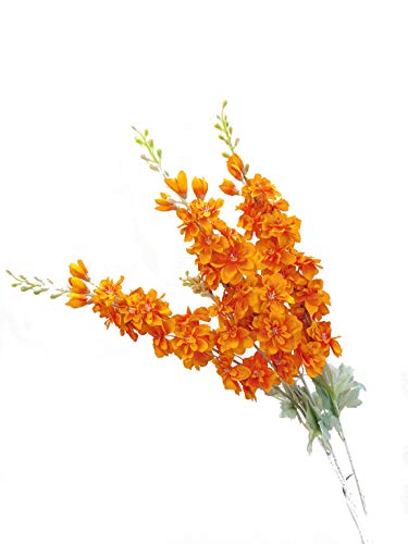 Suandsu 3Pcs Artificial Delphinium Ajacis Flowers Fake Violet Silk Flower Table Kitchen Home Garden Party Wedding Decoration Orange #TOP2