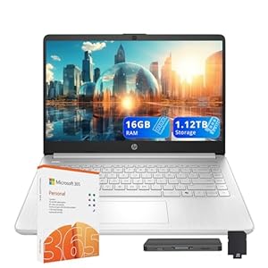 Laptop HP Stream HD de 14 pulgadas, procesador Intel N150, 16 GB de RAM, 1.12 TB de almacenamiento (128 GB UFS+estación de acoplamiento de 1 TB), gráficos Intel, cámara web, Wi-Fi 6, 1 año Office 365