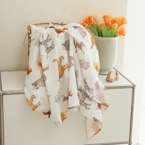 Image of insular Muslin Swaddle Blankets for Boys Girls, 2 Pack Receiving Baby Blanket Large 47 x 47 inches, Soft Breathable Swaddling Wrap for Unisex Newborn, Party Dogs&Labrador