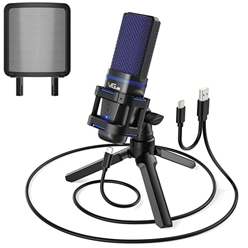 USB Microphone for PC PS5, VeGue Computer Gaming Condenser PC Mic with Quick Mute, Indicator, Tripod Stand, Pop Filter, Shock Mount, for Twitch Streaming, Podcasting, Chatting, Recording, VM30