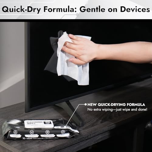 Air Jungles Electronic Wipes Screen Cleaner 70 Count, No Cloth Needed, Extra Large 8\"x10\" Tech Cleaning Wipes for LED Screen, TVs, Cars, Computer,Tablets, Phones, Laptops, VR, Monitors - Thumbnail 2