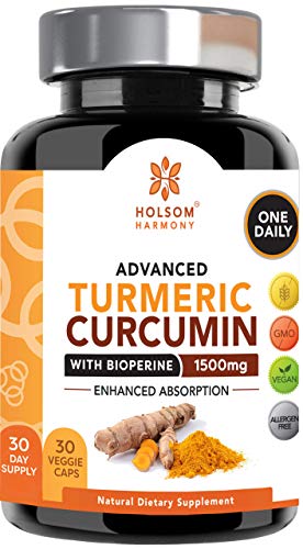 Turmeric Curcumin with Bioperine 1650mg Advanced Formula ONE Daily, Joint Pain Relief & Anti Inflammatory Supplement with Black Pepper for Best Absorption.Non-GMO, Natural, Made in USA, 30 Pills
