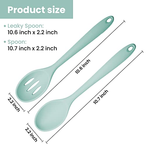Mixing Spoons, Silicone Slotted Spoon, Silicone Spoons For Cooking, Serving Spoons For Mixing, Serving, Draining, Stirring, Dishwasher Safe, Heat-Resistant, Non Stick (Green) #TOP1