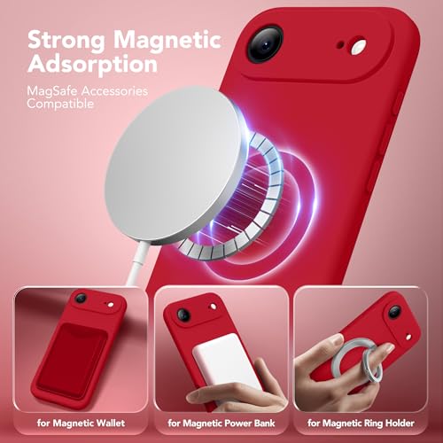 Image of Magnetic for iPhone Air Case, Compatible with MagSafe, [Full Camera Protection][Screen Protector] Silicone Shockproof Protective Phone Case for iPhone 17 Air 6.5 inch, Deep Red