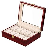 uhrenbox holz 12 uhren 【Sichere Metallschnalle und abnehmbare Kissen】:Diese Uhrenbox ist mit Superior Gold Metal Buckle ausgestattet, sie ist robust und langlebig und bietet zusätzliche Sicherheit. Die abnehmbaren Kissen passen perfekt zu Ihren Uhren, es ist sehr bequem zu benutzen. Dieser Fall schützt Ihre Uhr und verhindert, dass sie herausfällt und zerbricht, wenn die Schachtel herunterfällt. Sie müssen sich also keine Sorgen machen, dass irgendetwas platzt und Ihre Wertsachen verliert