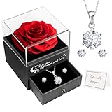 Miofula Ewige Rose Geschenke für Frauen,Rosen mit Halskette und Ohrringe aus 925 Silber Geschenk für Frauen,Kette Muttertagsgeschenke für Mama Oma Freundin Geschenk Muttertag Jahrestag Geburtstag