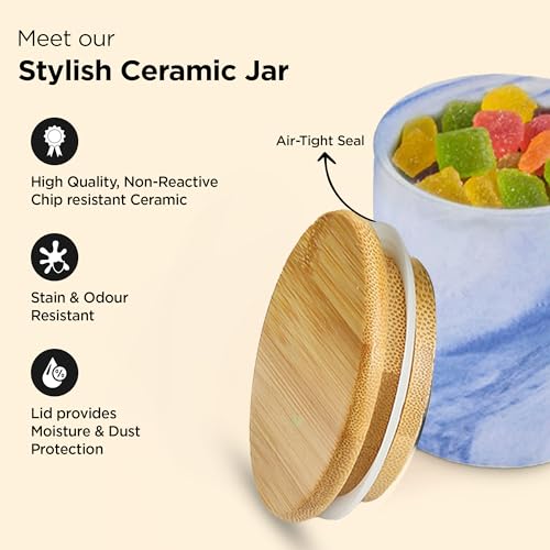 Image of UMAI Ceramic Jar with Bamboo Lid - 400ml| Air Tight Containers for Kitchen Storage | Multipurpose-Tea,Coffee,Snacks,Sugar,Salt,Dry Fruit,Pulses | Kitchen Organizer Items & Storage | Gift Items|Blue