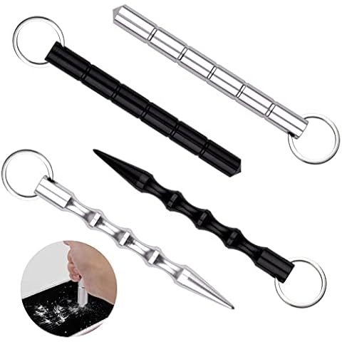 Vaktop Kubotan, 4 Stück Selbstverteidigung Schlüsselanhänger in 2 Verschiedenen Formen und Farben, Verteidigungs Waffen für Frauen - Notsituationen Glasbrecher Notfallhammer Druckverstärker Cover