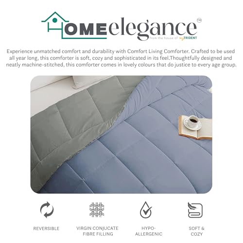 Image of HOME ELEGANCE Comfort Living Microfiber Reversible AC Comforter, 120 GSM, Soft & Cozy, Lightweight Quilt, All Season use, Machine Washable, Queen /Double - 90x100 inches - Blue Fog