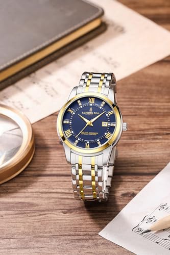 Image of London Fog Regent Collection Analog Quartz Watch for Men with Round Dial and Stainless Steel Strap, Metal Case, Date Display, Luminous Hands & Hour Markers, Water Resistant
