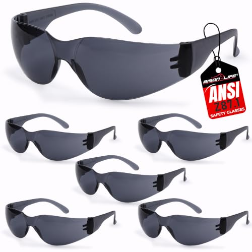 Image of BISON LIFE Black Safety Glasses for Men & Women, ANSI Z87.1, 6 Pack