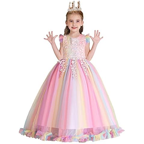 IZKIZF Girls Embroidery Sleeveless Lace Bowknot Princess Wedding Tulle Dress Communion Pageant Party Ball Maxi Gown Cover