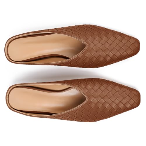 Image of Woven Mules for Women Slip on Comfortabke Metallic Slides Ladies Trendy Square Toe Hidden Wedge Mules