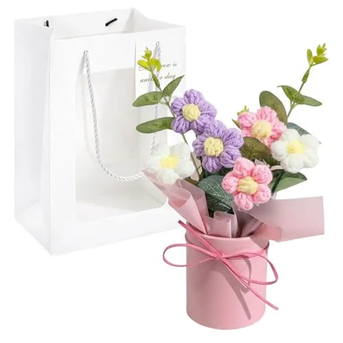 VgxRolq Gehäkelte Blumen Geschenke Für Frauen Häkelblume Blumenstrauß Set Mit Tasche Ideal Für Hochzeiten Und Wohnkultur Handgefertigte Blumen