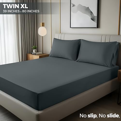 Image of Dorm College Twin XL Single Fitted Sheet - Soft & Breathable - Grey