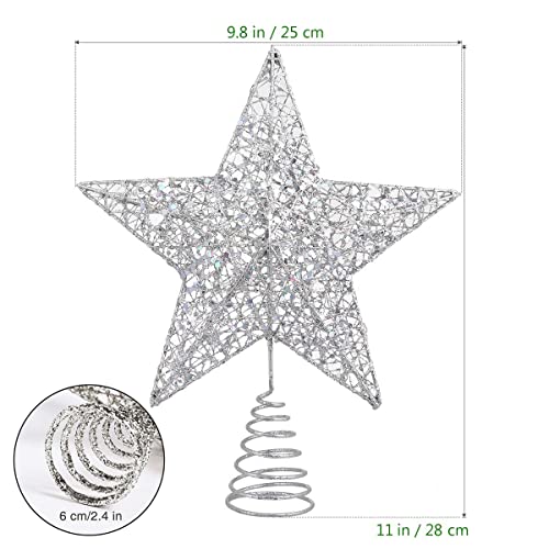 Callenbach Weihnachtsbaumspitze Stern, LED-Metallstern, beleuchtet, Weihnachtsdekoration, Weihnachtsbaumschleife, beleuchtete Glitzer-Ornamente, 25,4 cm, Silber