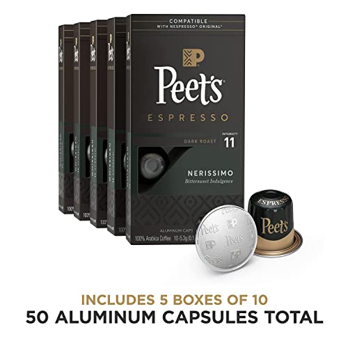 Peet's Coffee, Dark Roast Espresso Pods Compatible With Nespresso Original Machine, Nerissimo Intensity 11, 50 Count (5 Boxes Of 10 Espresso Capsules) #TOP1