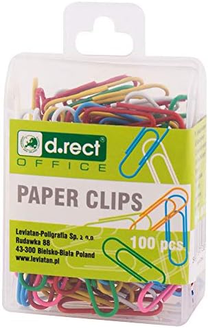 D.RECT Clips de oficina 28mm, 100 unidades, Clips de colores, en caja de plástico, 7129